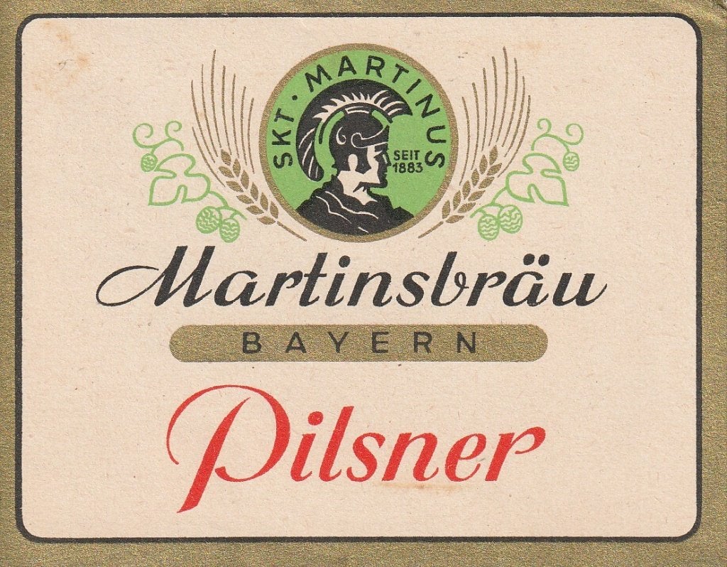 oud bieretiket Duitsland Martinsbräu : Pilsner, Verzamelen, Verzenden, Zo goed als nieuw, Overige typen, Overige merken