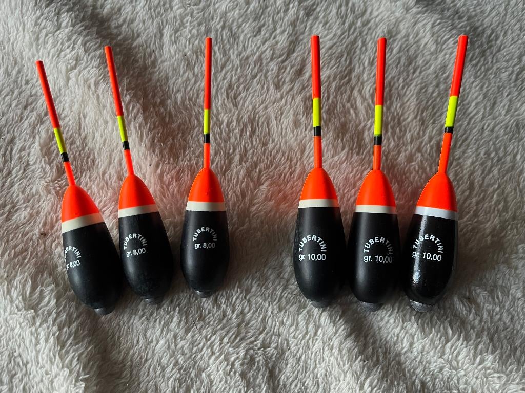 adv 84 / NIEUW serie 6 sinkerdobbers TUBERTINI, Watersport en Boten, Ophalen of Verzenden, Nieuw, Dobber of Lood
