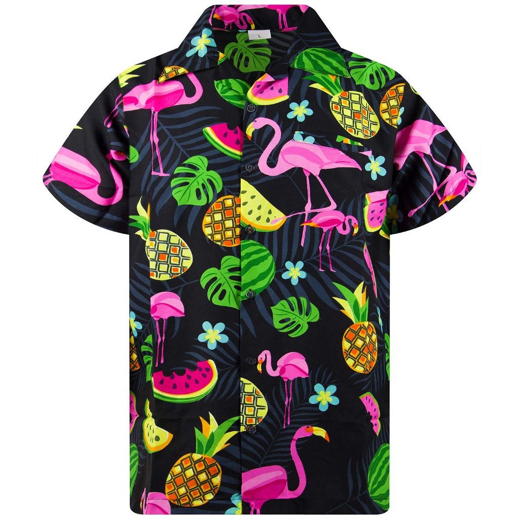 Zwart flamingo hawaii overhemd (heren mannen zomer shirt), Kleding | Heren, Verzenden, Nieuw, Zwart, Overige halswijdtes
