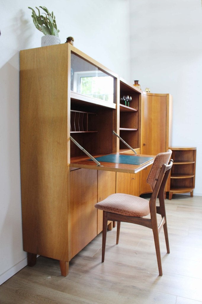 Houten vintage wandmeubel, Musterring. Retro modulair kast., Ophalen, 250 tot 300 cm, O, O