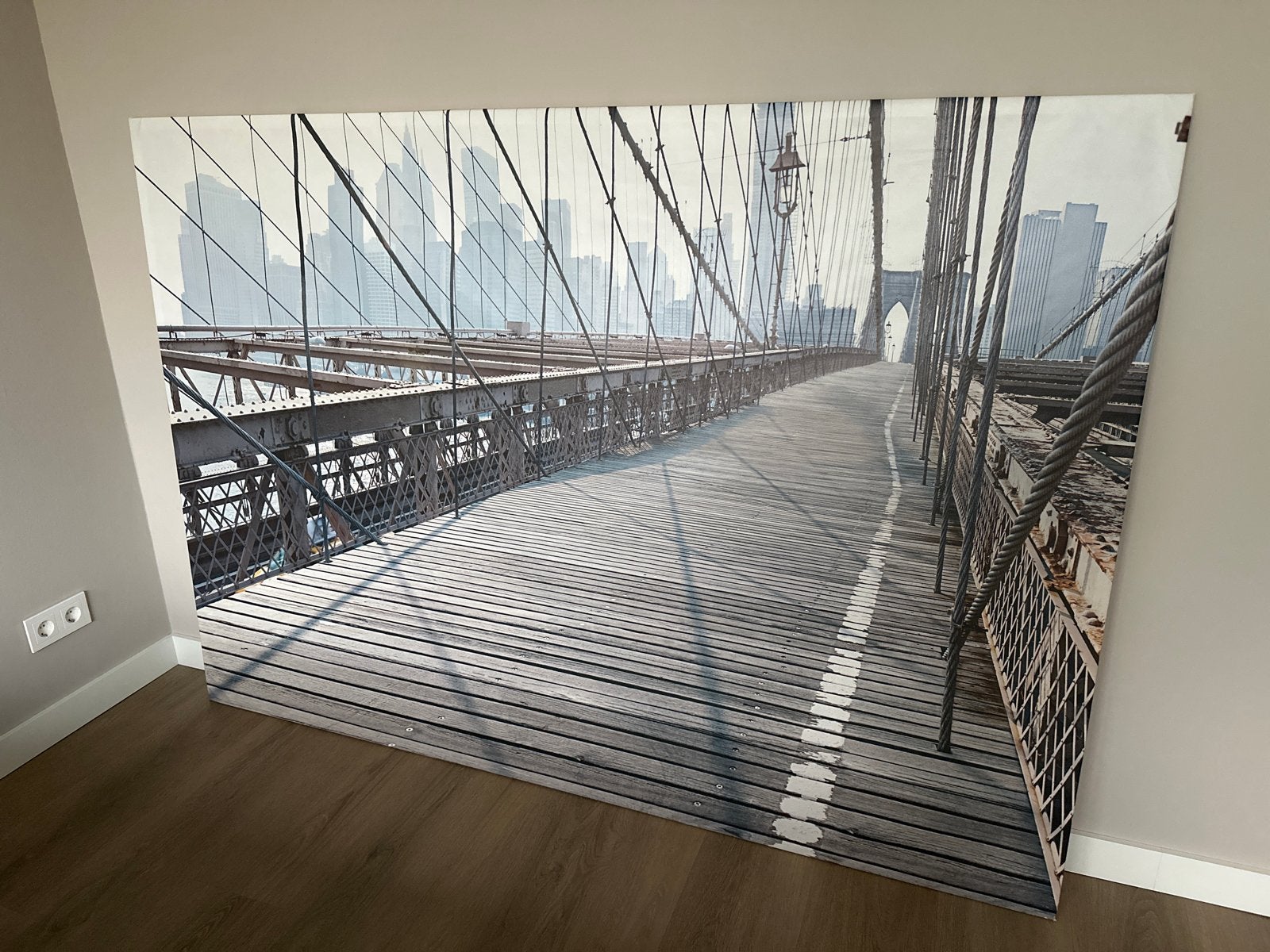 Groot Canvas Schilderij Brooklyn Bridge - 200x140 cm, Ophalen, 125 cm of meer, Zo goed als nieuw, Schilderij