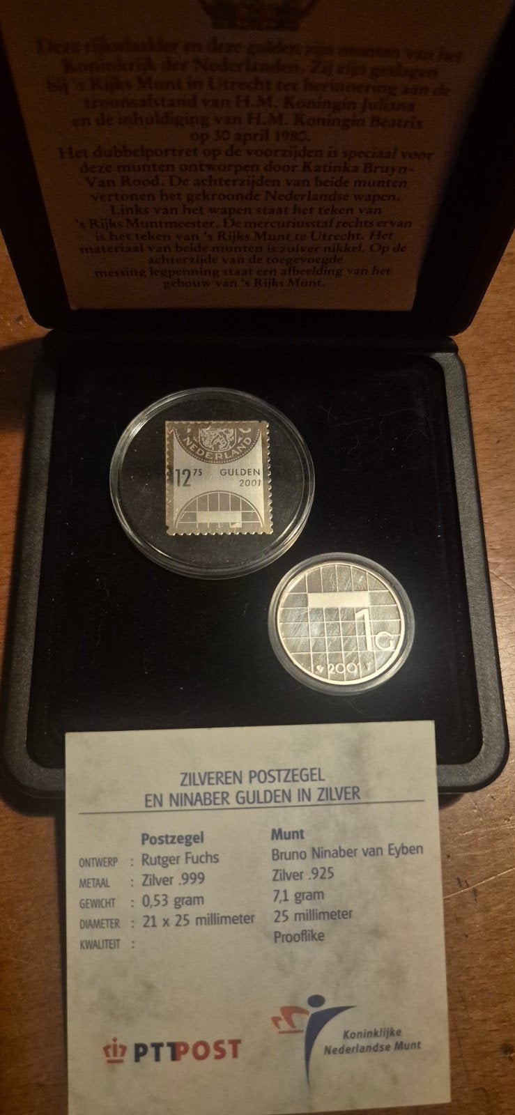 Zilveren Postzegel en Ninaber Gulden in Zilver Set, Ophalen, Setje, Koningin Beatrix, Zilver