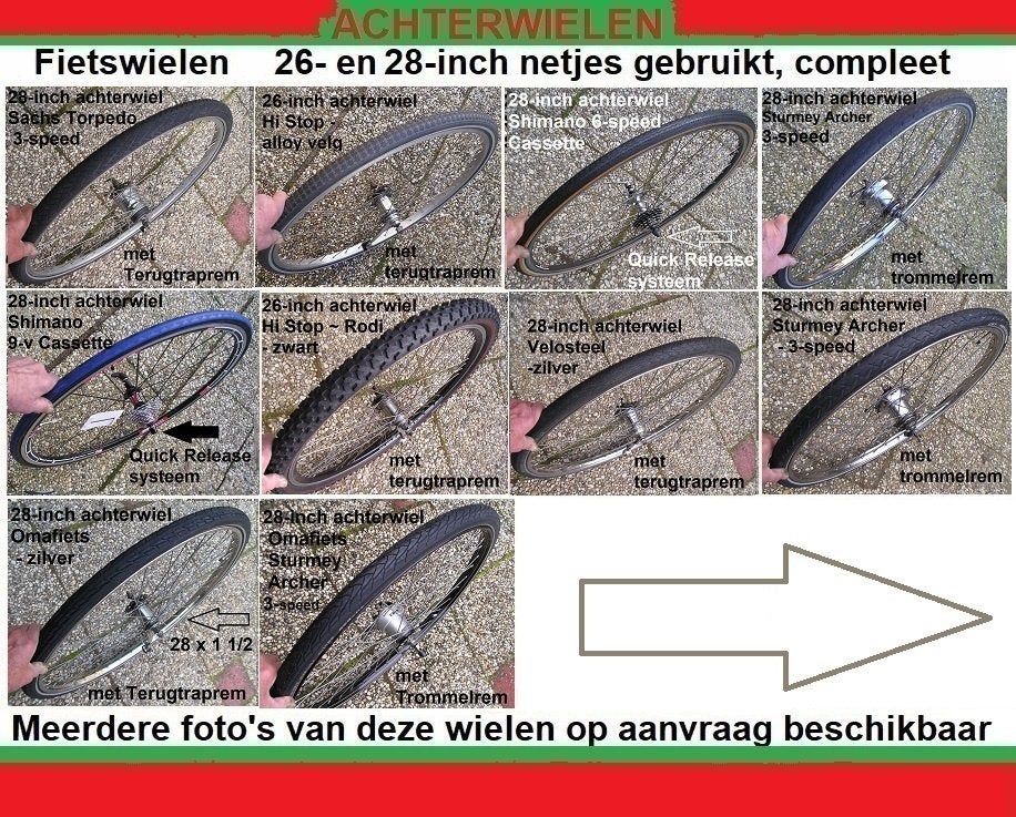 Fiets achterwielen 26- en 28-inch gebruikt compleet met band, Ophalen, Gebruikt, Wiel, Overige merken