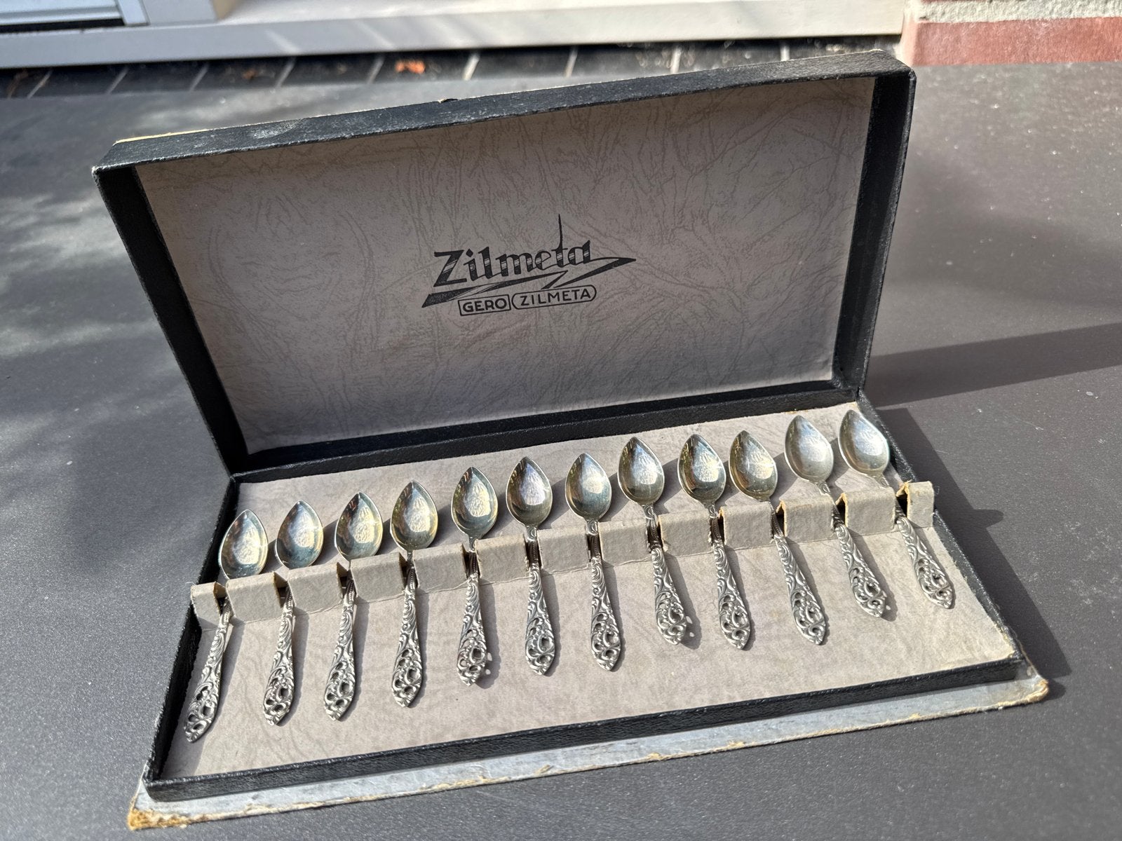 Vintage Gero Zilmeta theelepels in originele doos, Antiek en Kunst, Antiek | Bestek, Ophalen of Verzenden