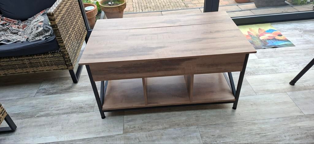 Uitklapbare salontafel met opbergruimte, Huis en Inrichting, Gebruikt, 100 tot 150 cm, 50 tot 100 cm, Rechthoekig