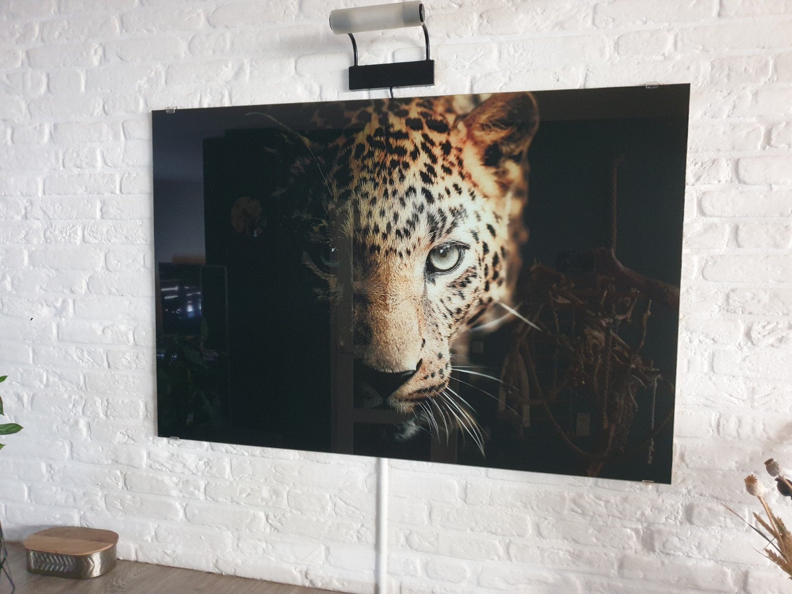 Prachtige luipaard wanddecoratie op glas, 50 – 75, Ophalen of Verzenden, Zo goed als nieuw, 75 tot 100 cm