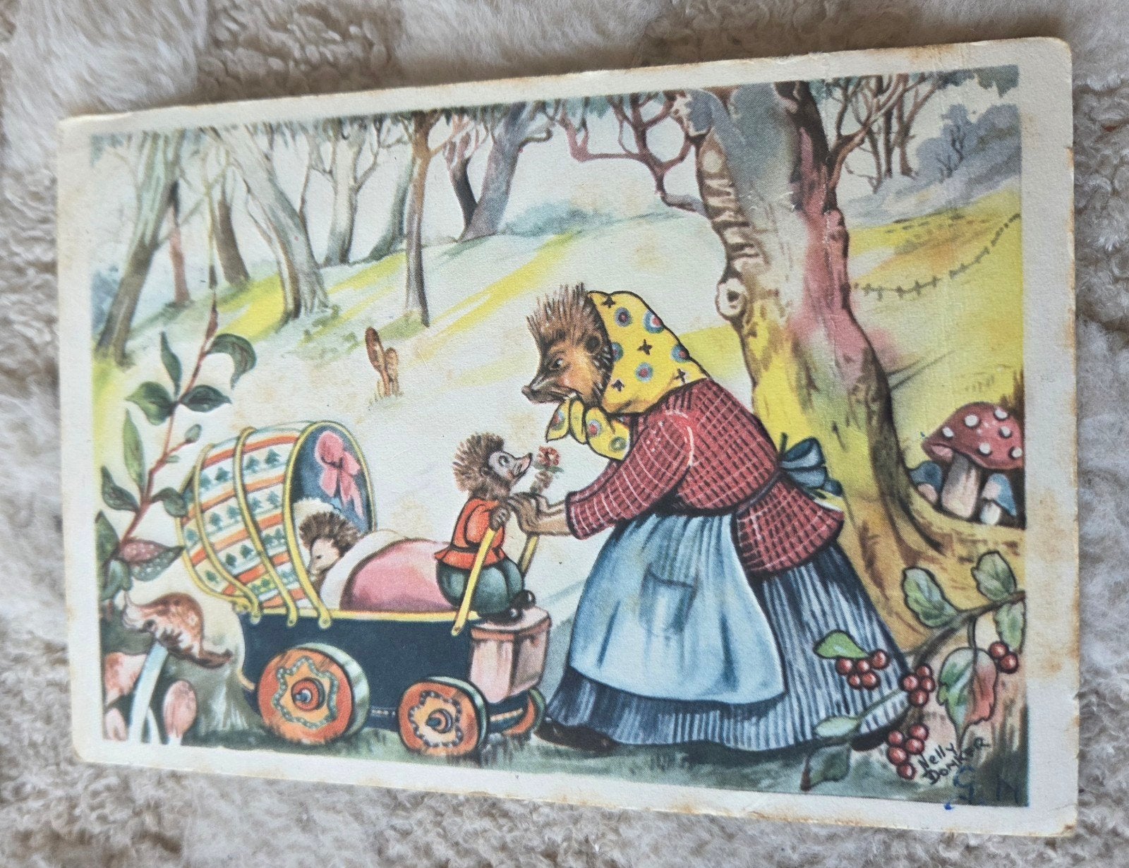 Oude ansichtkaart: Egel familie, Nelly Donker, 1950, Verzenden, 1940 tot 1960, Gelopen, Kinderen