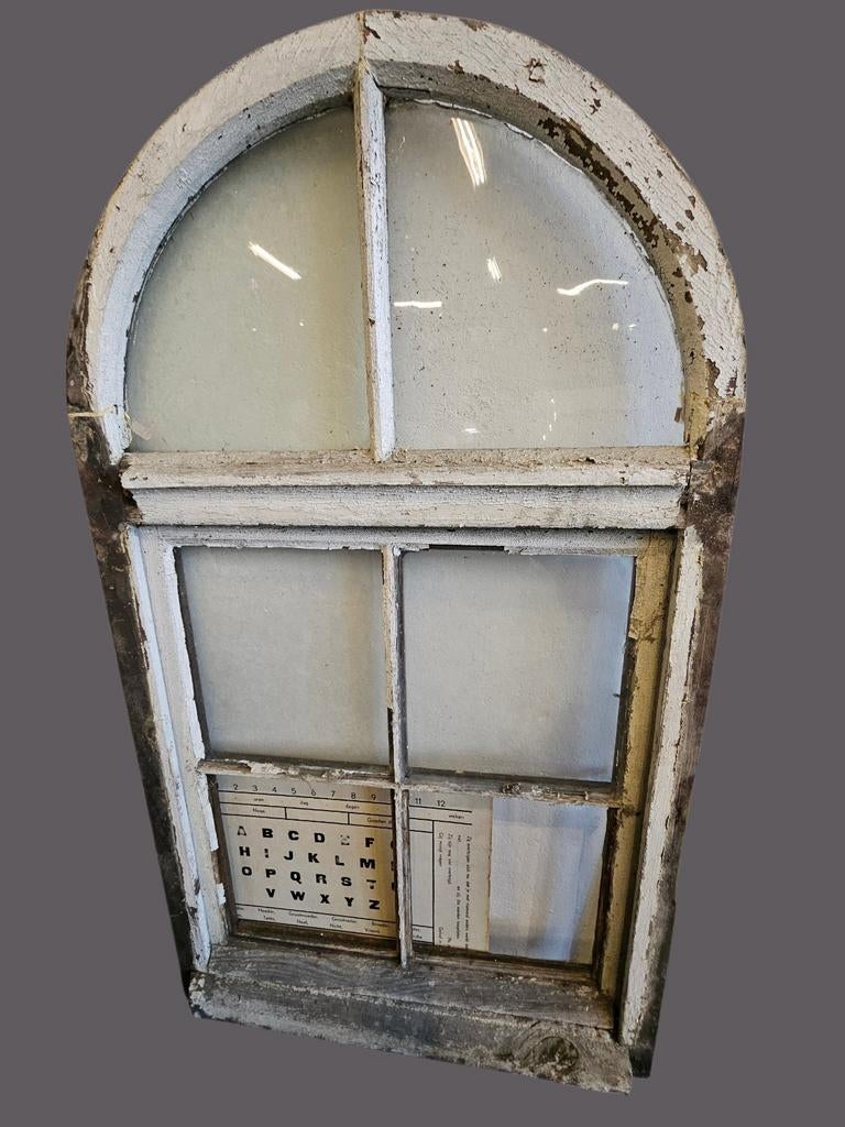 Antiek halfrond raam met houten kozijn, Doe-het-zelf en Verbouw, Glas en Ramen, Ophalen, Gevelraam of Ruit, Gebruikt, 80 tot 120 cm