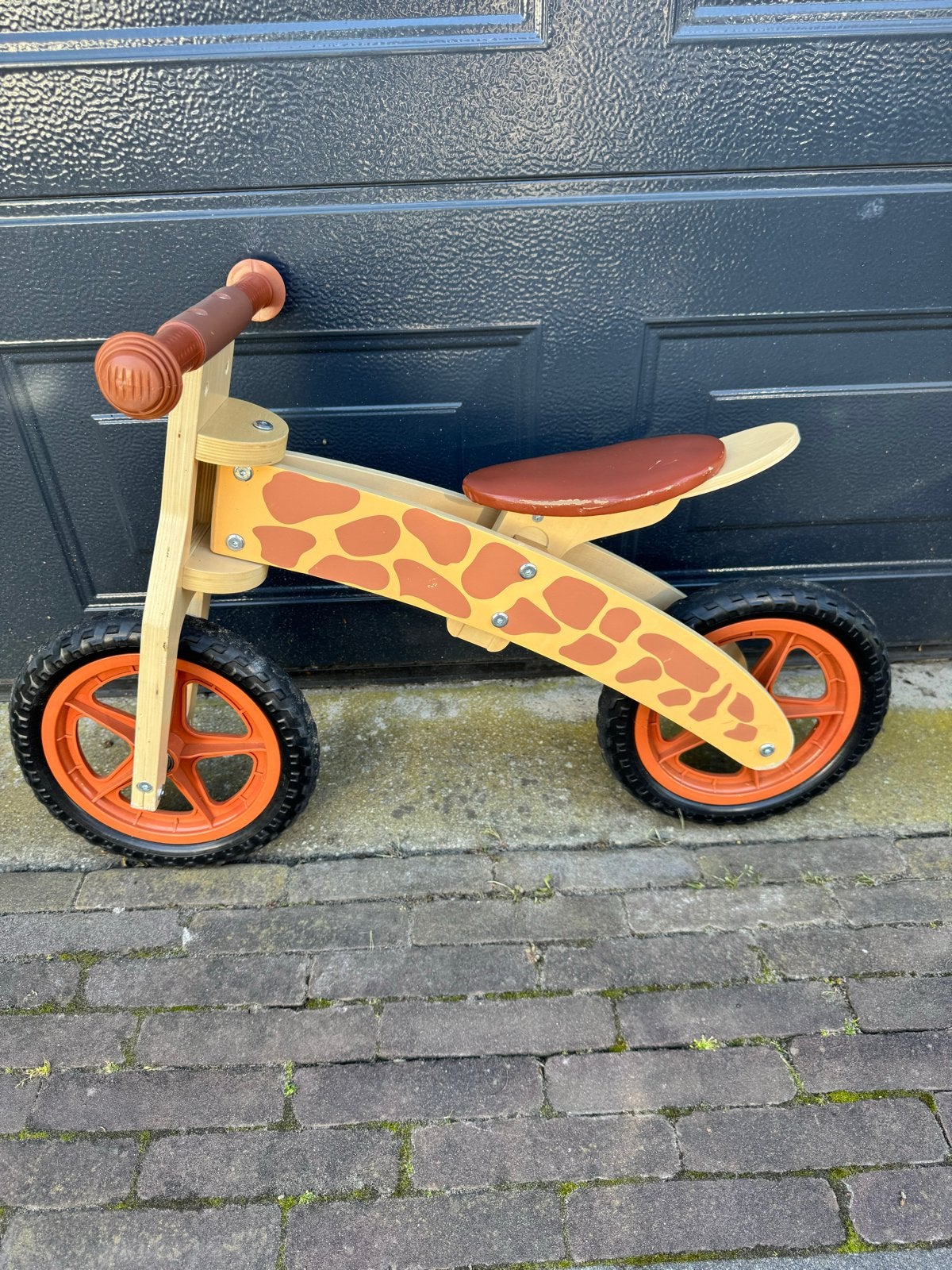 Houten loopfiets met giraffe print, Ophalen, Gebruikt, Loopfiets