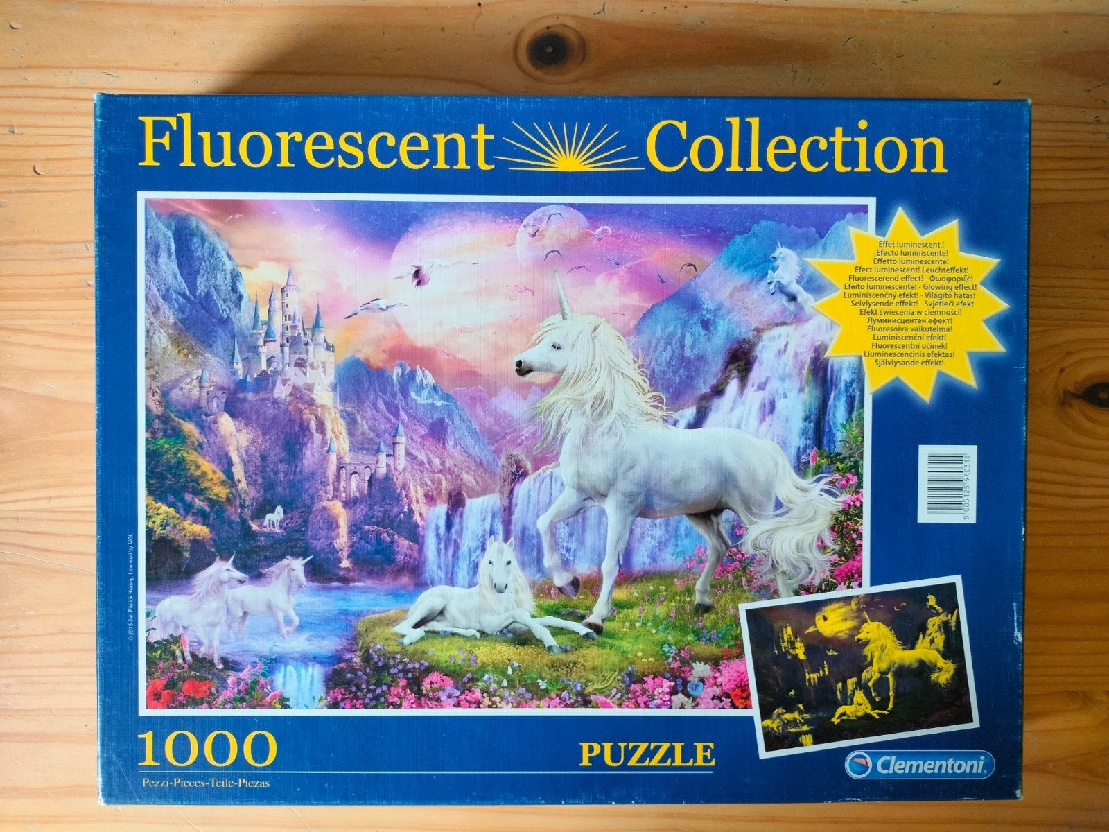 Clementoni Fluorescerende Eenhoorn Puzzel 1000 stukjes, Ophalen of Verzenden, 500 t/m 1500 stukjes, Gebruikt, Legpuzzel