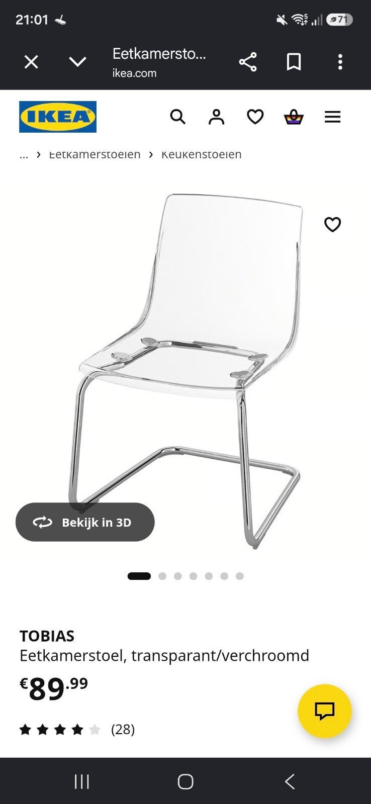 4x Transparante Eetkamerstoelen - Modern Design, Ophalen of Verzenden