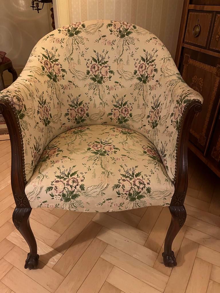 Edwardiaanse stoel met bloemenpatroon - H 86, B 63, D 62, Ophalen