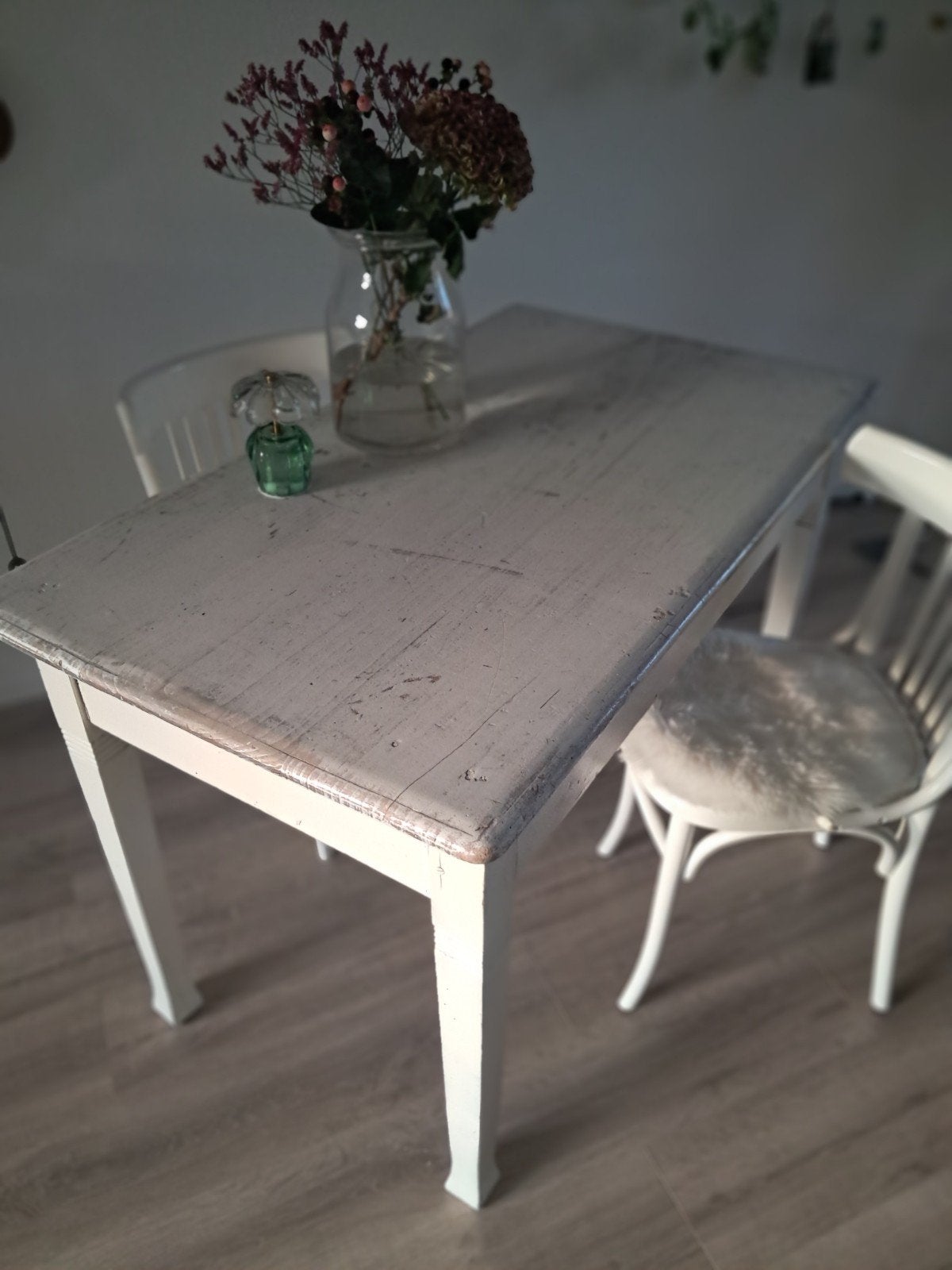 Brocante tafel met stoelen - H77 B69 L120, Gebruikt, 100 tot 150 cm, Vier personen, Rechthoekig