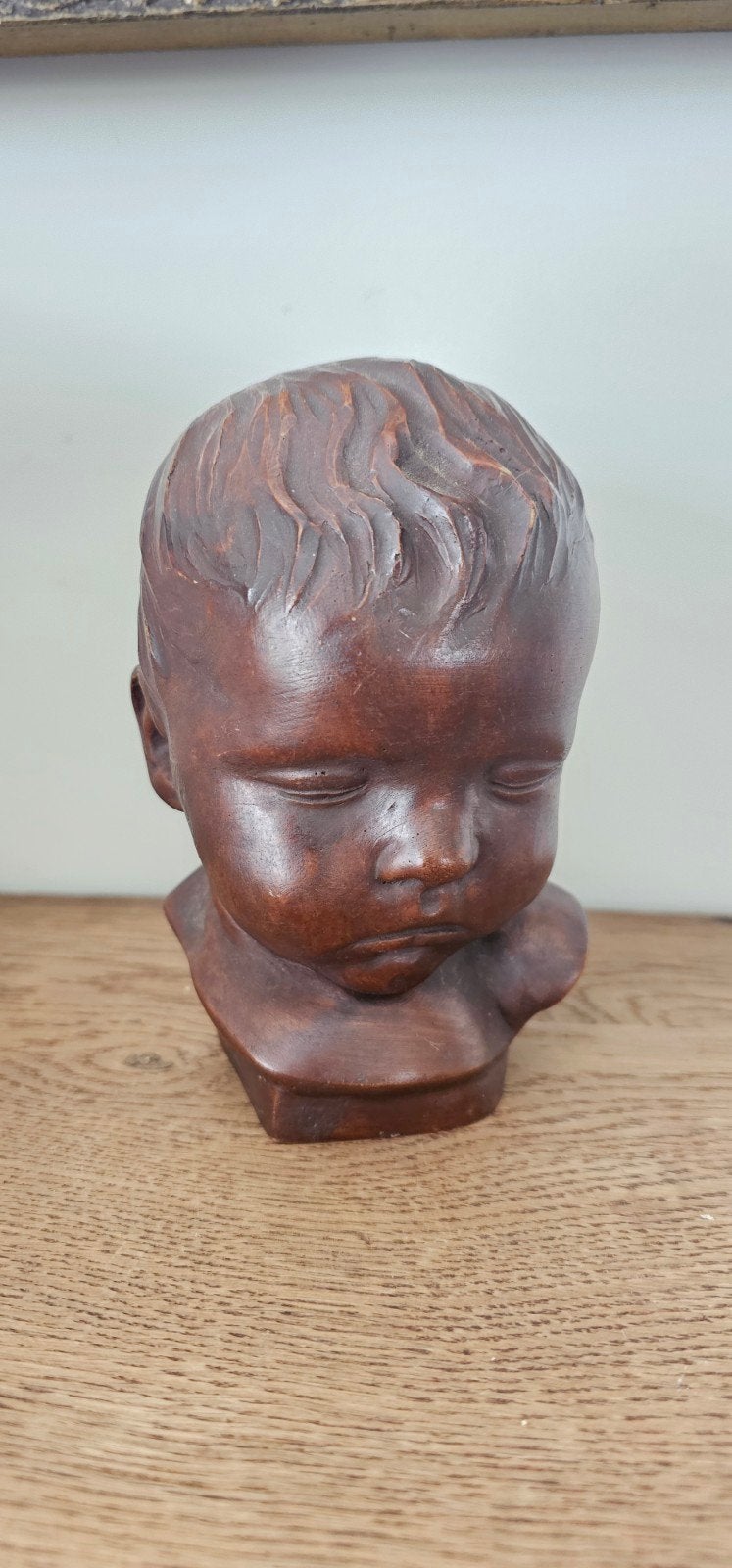 Vintage Buste van Babyhoofd - Houtsnijwerk, Overige onderwerpen, Minder dan 20 cm, Buste, Ophalen of Verzenden