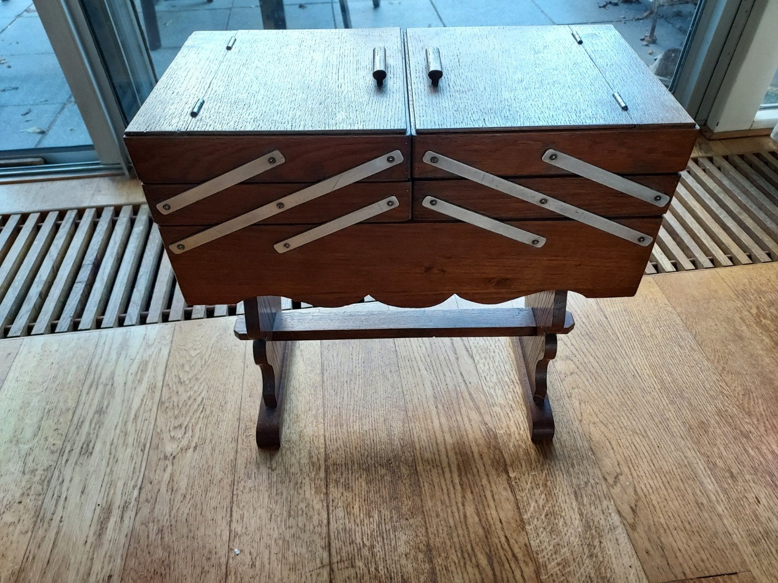 Antieke houten accordeon naaidoos, Antiek en Kunst, Ophalen
