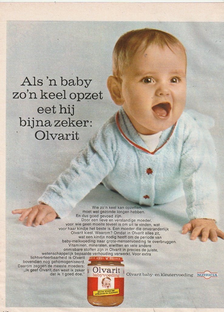 Retro reclame 1968 Nutricia Olvarit baby zet keel op, Verzenden, Overige typen