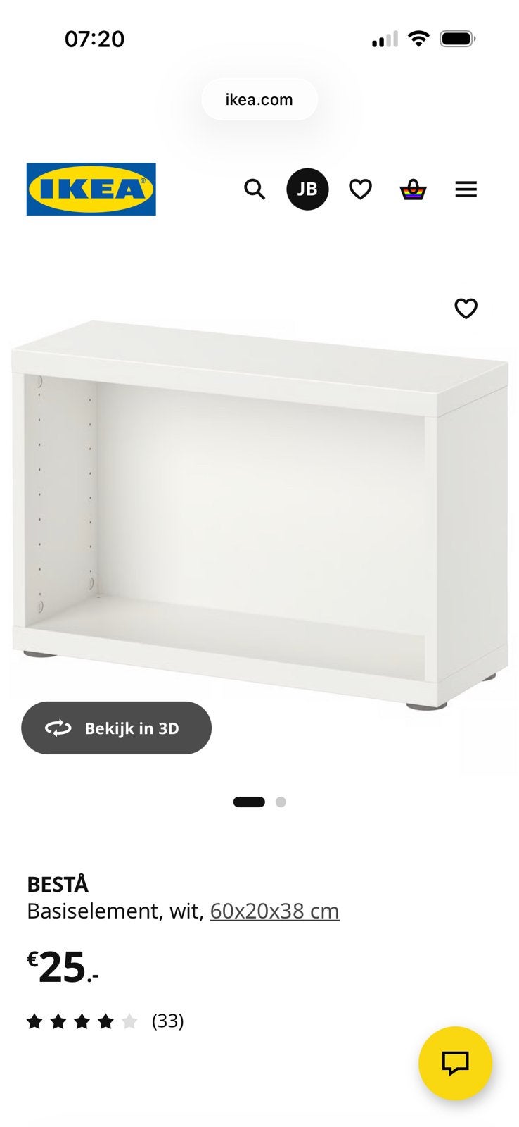 IKEA  BESTÅ Basiselement, wit, 60x20x38, Huis en Inrichting, Kasten | Kledingkasten, Zo goed als nieuw, Minder dan 100 cm, 25 tot 50 cm