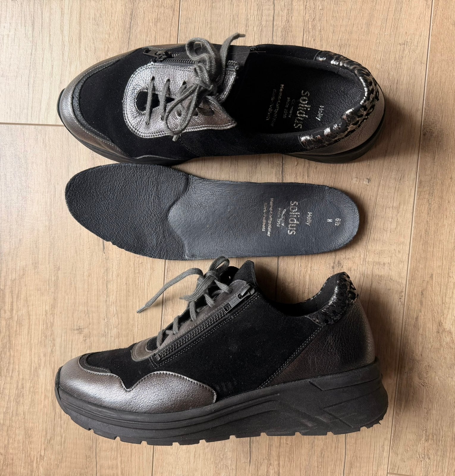 Solidus ZGAN leren sbeakers mt 6,5 H (40), Zwart, Ophalen of Verzenden, Sneakers of Gympen, Zo goed als nieuw