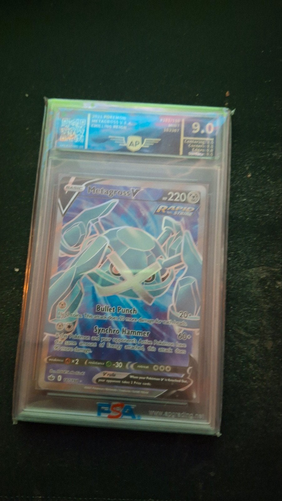 2021 Pokemon Metagross V F.A. Chilling Reign AP Graded 9.0, Ophalen, Zo goed als nieuw, Losse kaart