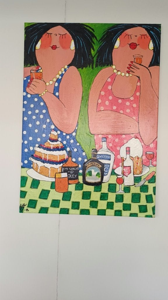 Dikke dames schilderij, Ophalen, Handgeschilderd, Overige materialen, Figuren