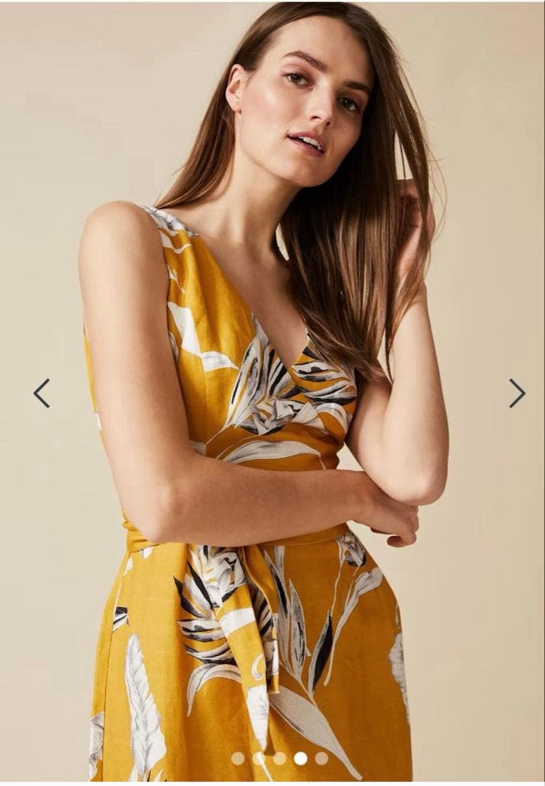 Phase Eight Shaniya Linnen Jurk - Okergeel met Bladprint, Kleding | Dames, Jurken, Geel, Nieuw, Ophalen of Verzenden, Maat 36 (S)