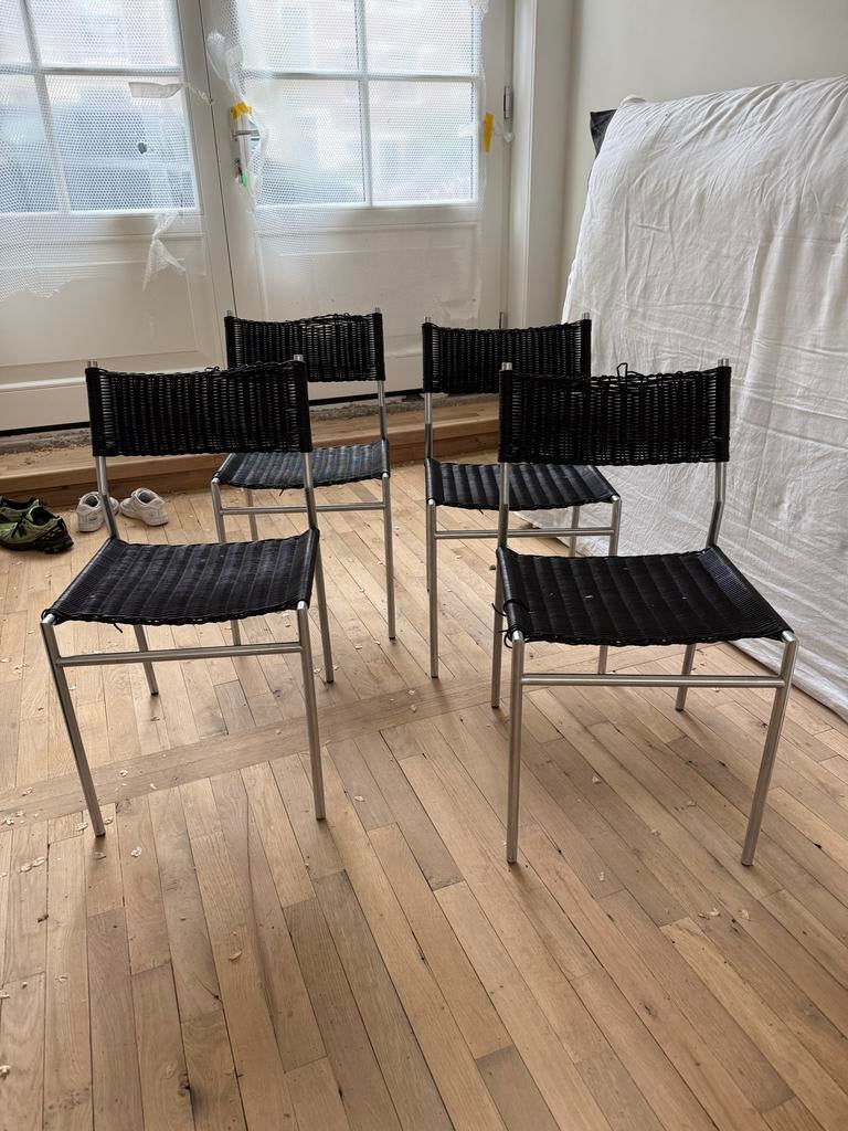 Set van 4 zwarte Martin Visser stijl rotan stoelen, Huis en Inrichting, Stoelen, Ophalen, Gebruikt, Zwart, Vier