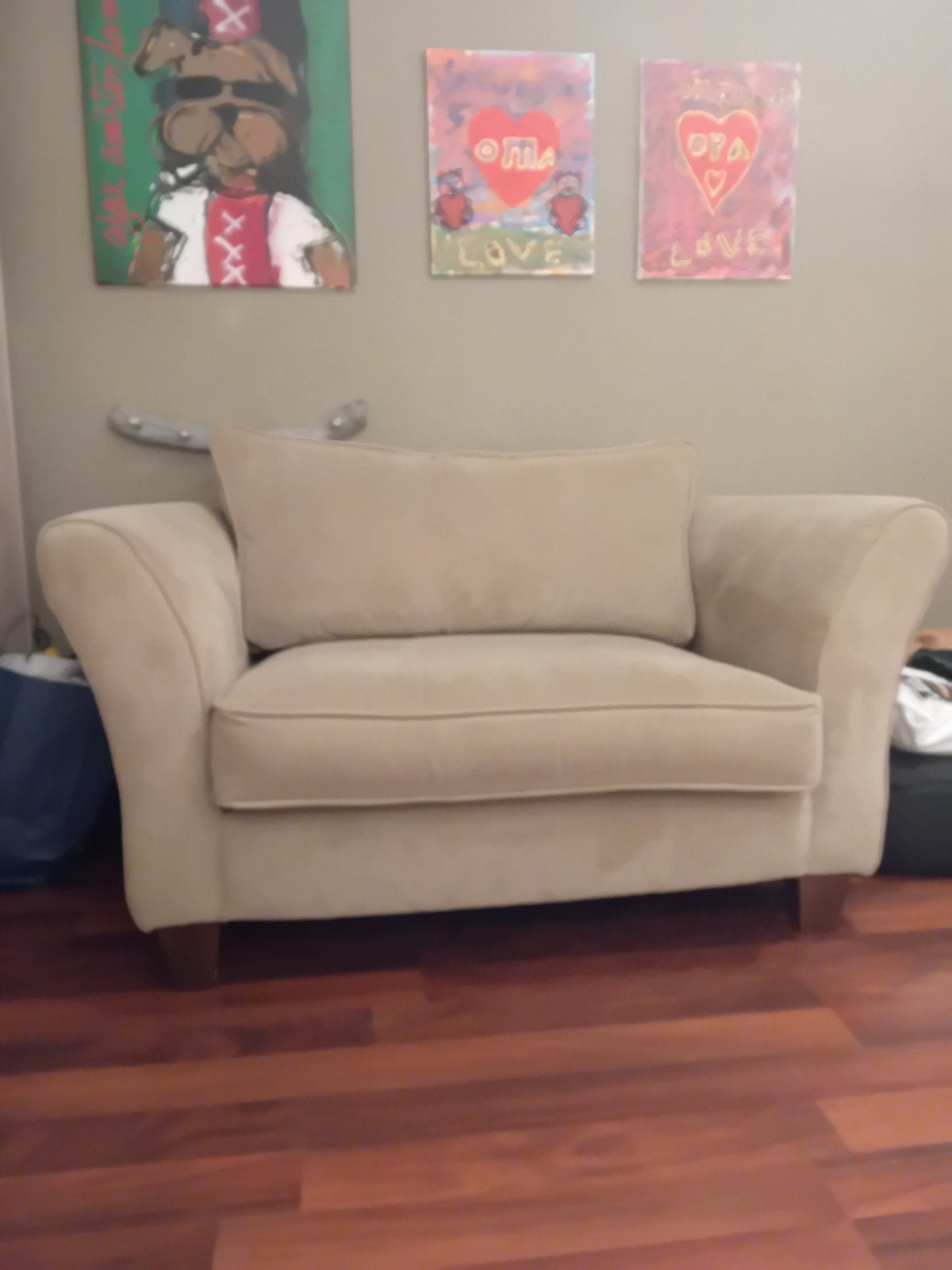 Comfortabele beige fauteuil -loveseat, Huis en Inrichting, Ophalen, Gebruikt, Tijdloos, Comfortabel, Stof