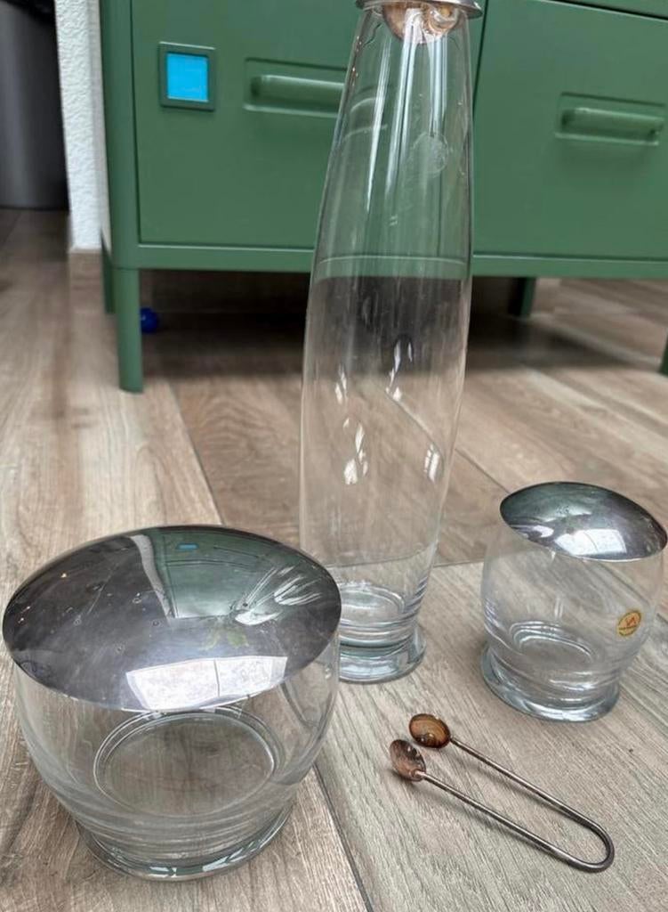 Royal Leerdam Kristal Set: 3 Stuks met Zilveren Details, Antiek en Kunst, Antiek | Glas en Kristal, Ophalen