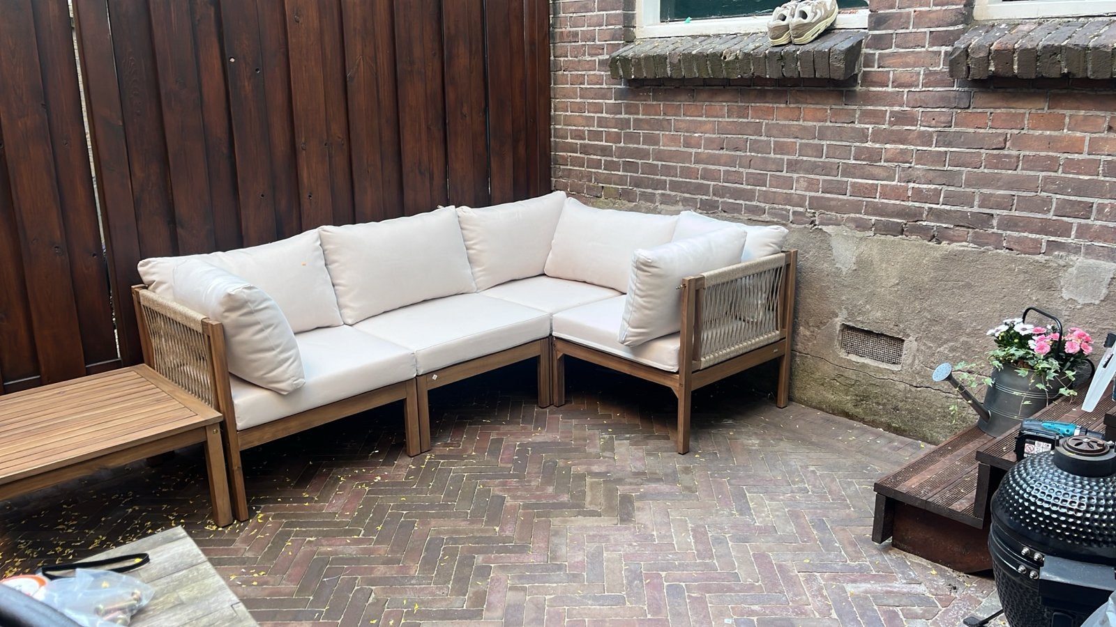 houten loungeset Sklum met kussens, Ophalen, 4 zitplaatsen, Gebruikt, Loungeset