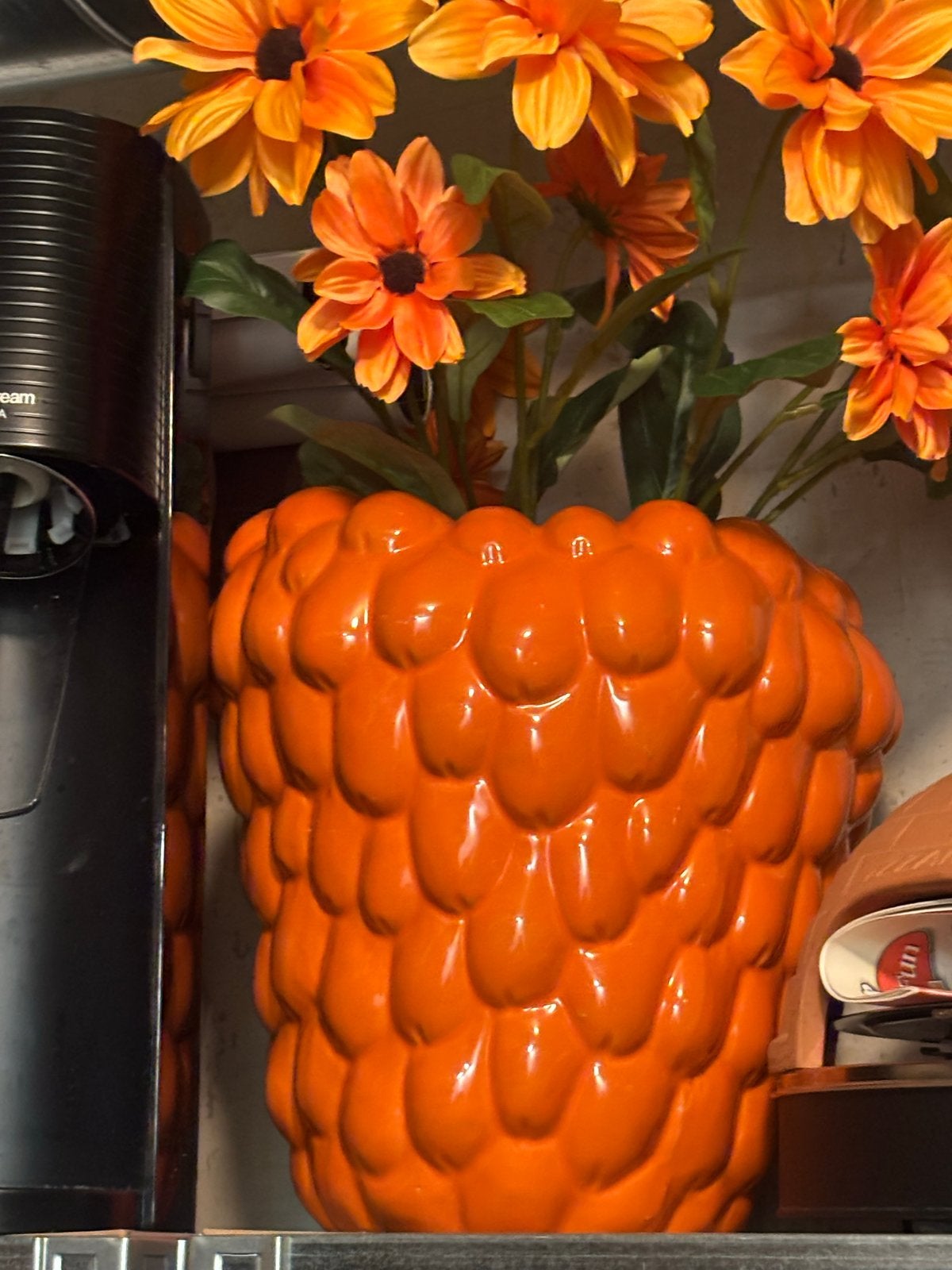 Oranje vaas met textuur - perfect voor bloemen, Ophalen, Met patroon/structuur, Oranje, Zo goed als nieuw