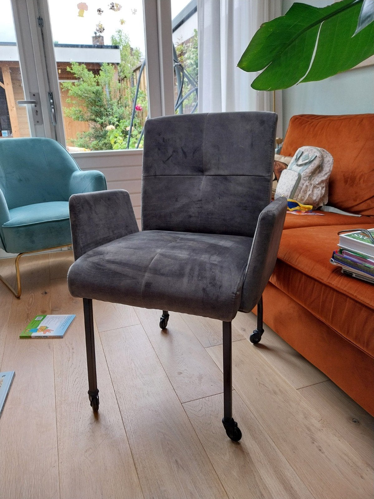 Donkergroene stoel, Huis en Inrichting, Stoelen, Ophalen, Gebruikt, Overige kleuren, Stof