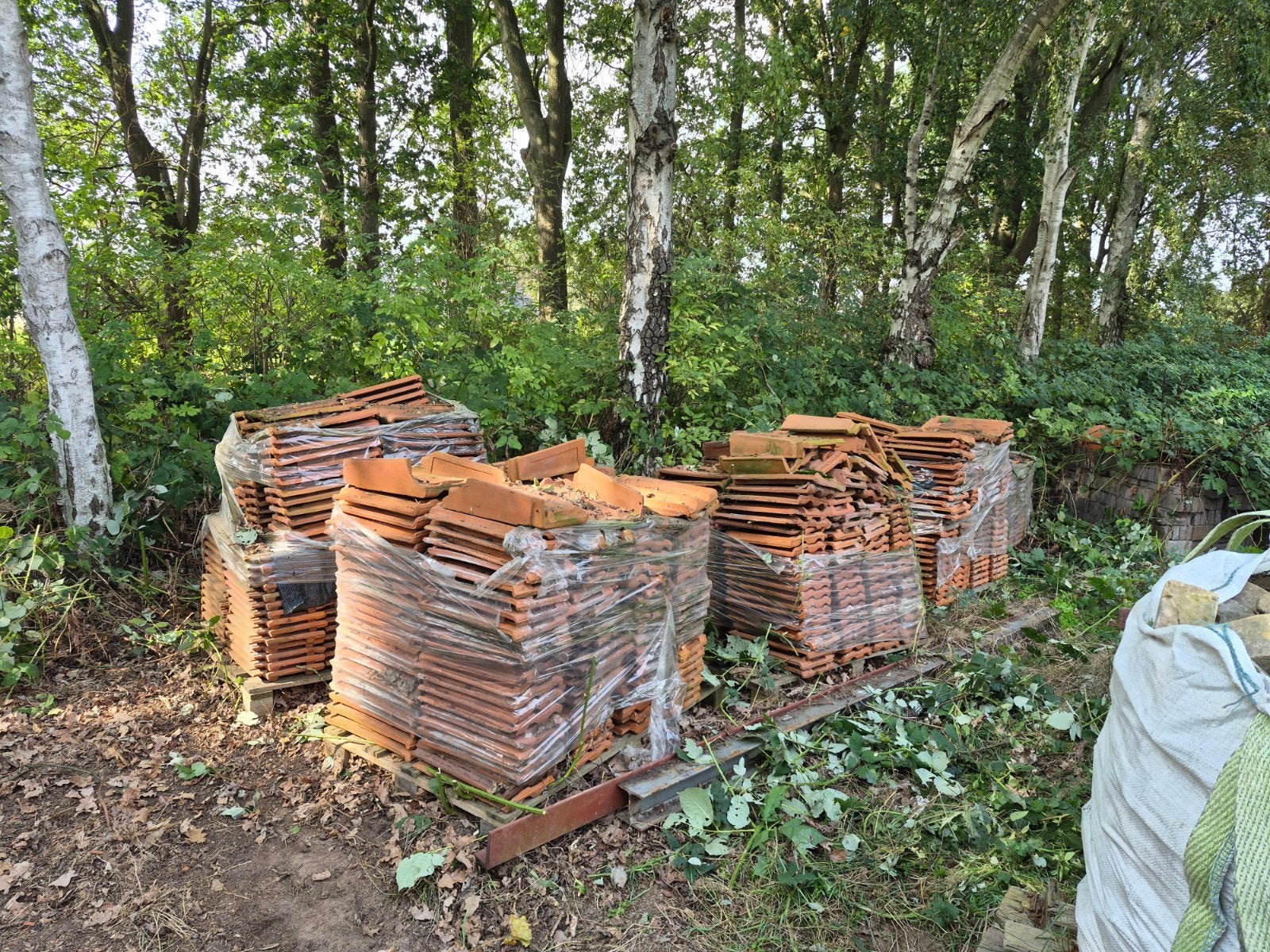Grote partij rode keramische dakpannen op pallets (incl. kan, Doe-het-zelf en Verbouw, Ophalen, Steen of Klei, 15 m² of meer, Dakpannen