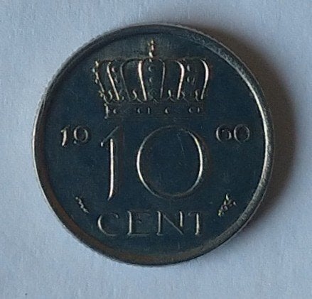 10 cent 1960 munt, volgnr 14.0, Ophalen of Verzenden, Koningin Juliana, Overige waardes, Losse munt