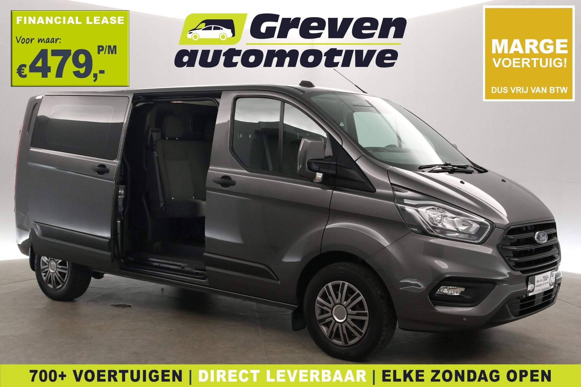 Ford Transit Custom 2.0 TDC L2H1 | DC | 6 Zits | Marge | Air, Euro 6, 4 cilinders, 2800 kg, Bedrijf