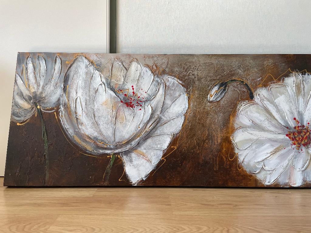 Floral canvas schilderij - Bloemenschilderij 150 cm, Ophalen, 125 cm of meer, Zo goed als nieuw, Schilderij