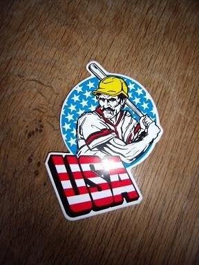 USA Amerika sticker Honkbal speler 10 x 7 cm, Ophalen of Verzenden, Zo goed als nieuw, Bedrijf of Vereniging