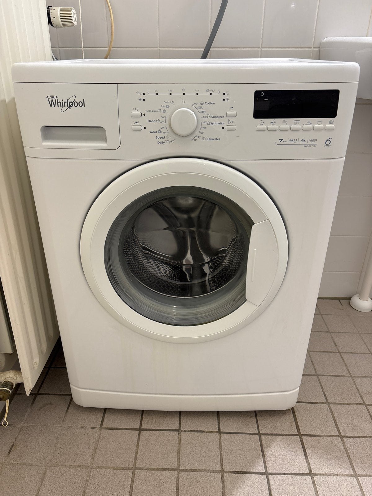 Whirlpool AWO/D 7114 Wasmachine - 7 kg, A++, Ophalen, Gebruikt, 85 tot 90 cm, 1200 tot 1600 toeren