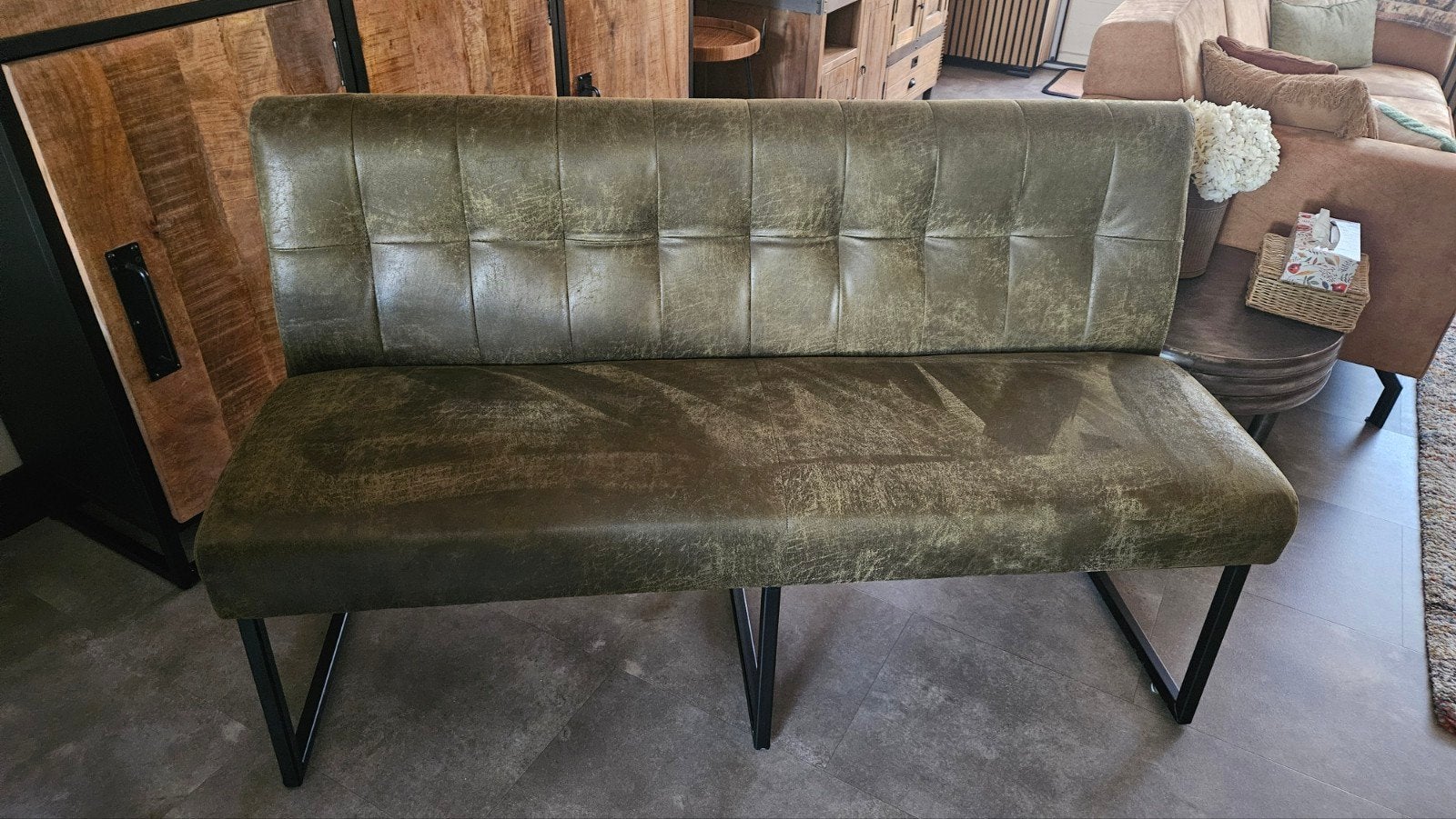 Industriële eetbank Bullock Microleder 150cm, Ophalen, Zo goed als nieuw, Stof