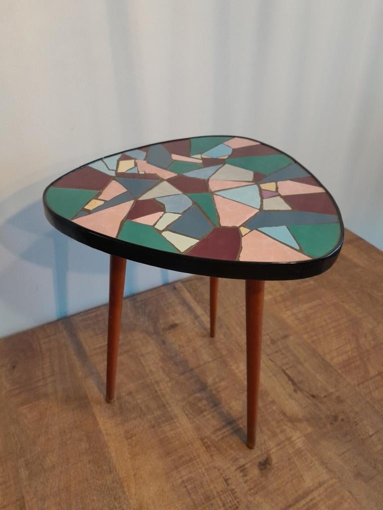 Vintage mozaïek planten tafeltje, Ophalen of Verzenden, Rond, Minder dan 55 cm, Minder dan 45 cm