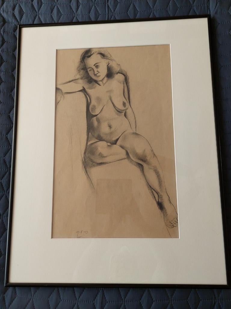 Mooie tekening uit 1943 vrouwelijk naakt, Ophalen