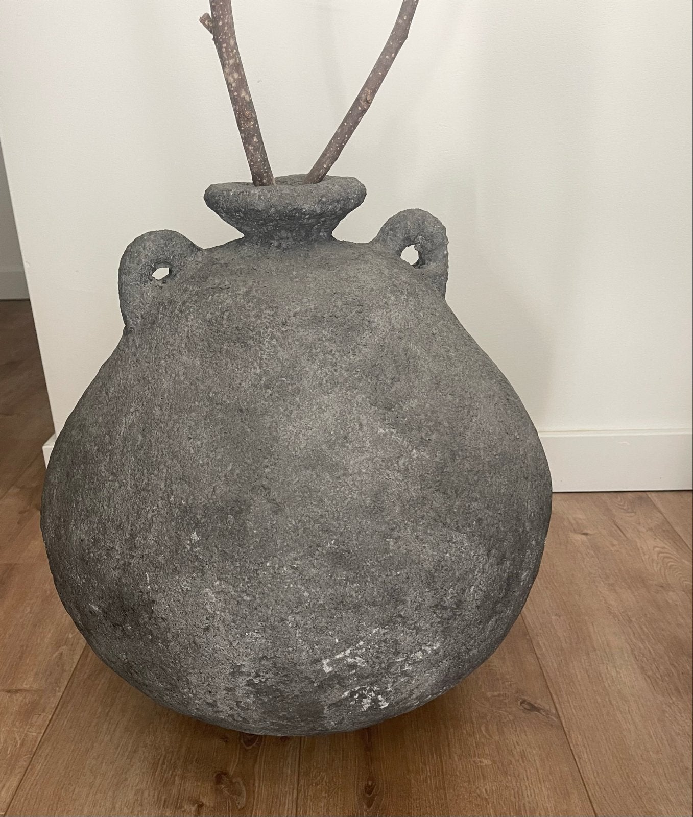 Grote grijze aardewerk kruik met handvatten, Ophalen of Verzenden