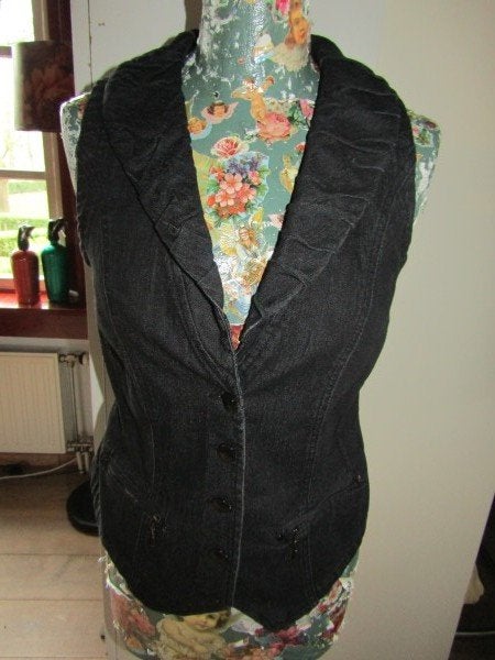 D1785 M&S mt 38 gilet denim zwart, Maat 38/40 (M), Verzenden, Zwart, Zo goed als nieuw