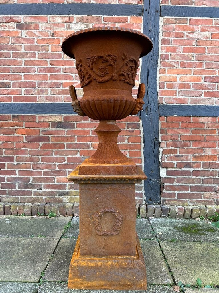 Grote tuinvaas op zuil XL - volledig gietijzer - oxide, Ophalen of Verzenden, ., ., .