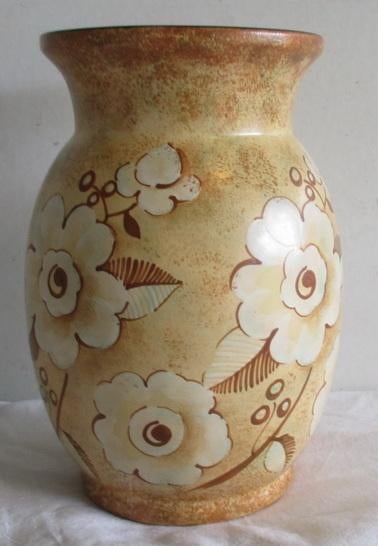 art deco Boch Keramis Catteau vaas bruin bloemenmotief 148, Antiek en Kunst, Antiek | Keramiek en Aardewerk, Verzenden