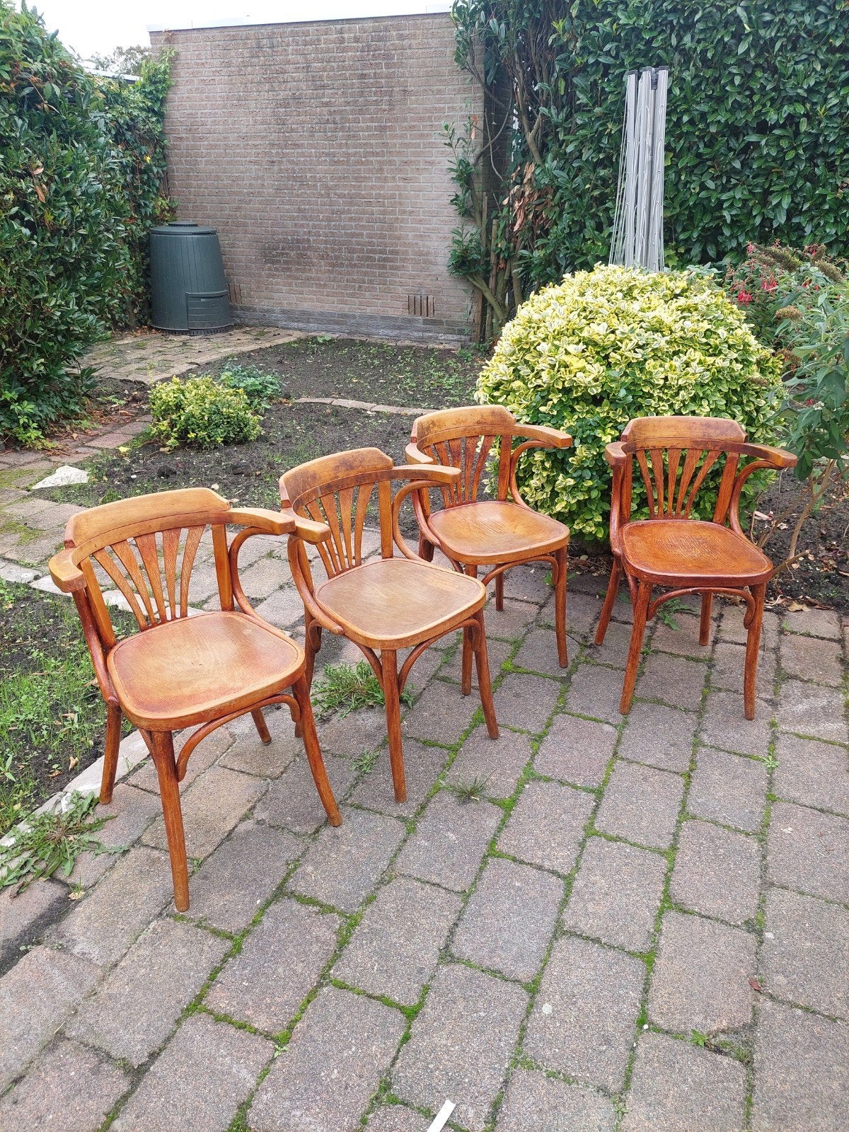 4x Thonet (style) vintage cafe stoelen., Huis en Inrichting, Ophalen, Gebruikt, Bruin, Vintage