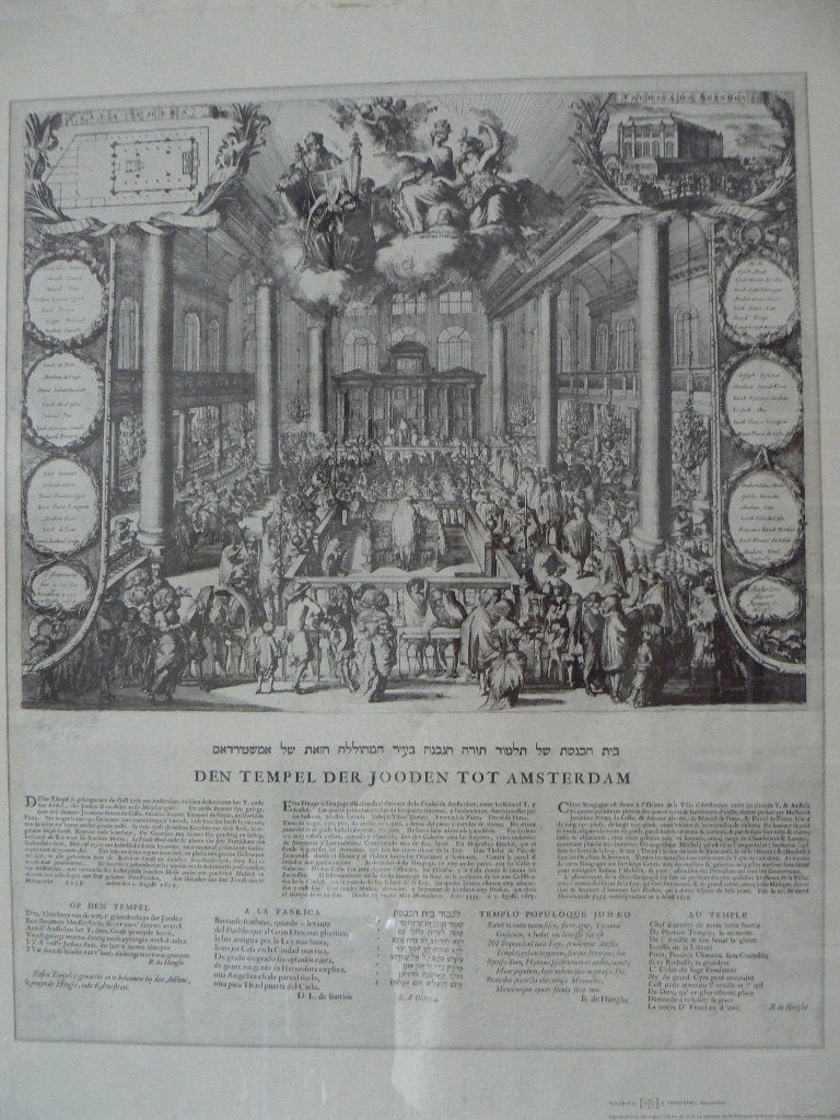 reproductie gravure 1675 Joods Portugese Synagoge, Amsterdam, Antiek en Kunst, Kunst | Etsen en Gravures, Ophalen