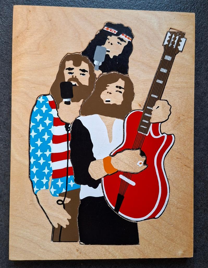 Vintage houten puzzel muziekband (18  25 cm), Antiek en Kunst, Ophalen of Verzenden