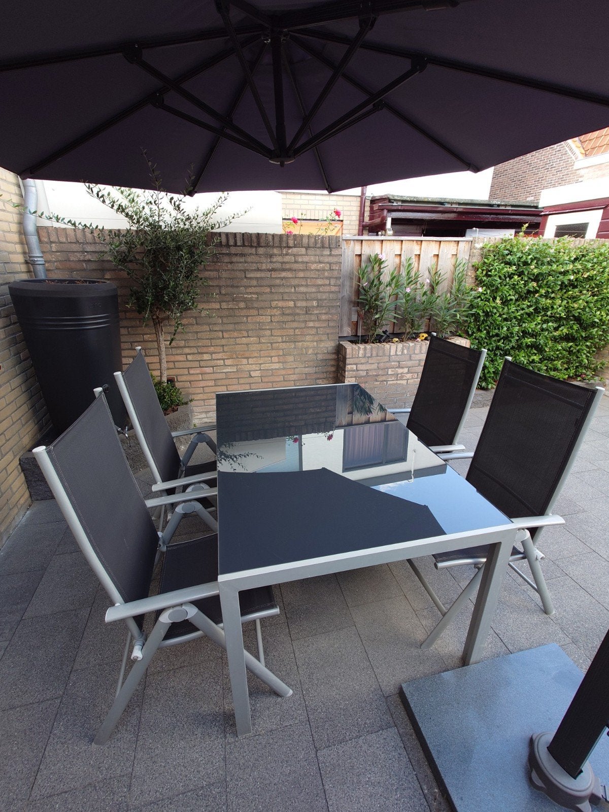 Tuinset met krukje en kussens., Tuin en Terras, Tuinsets en Loungesets, Ophalen, 4 zitplaatsen, Gebruikt, Aluminium