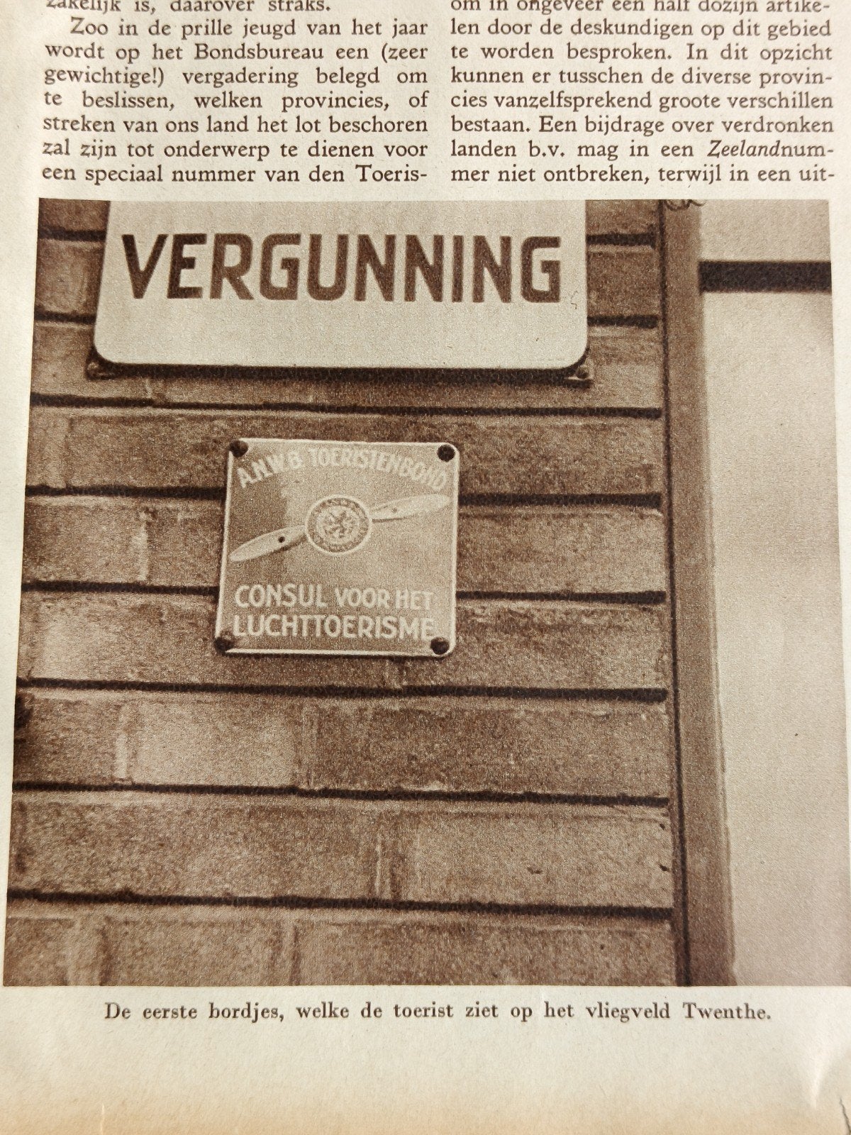 1938, ARTIKEL EMAILLE BORD ANWB, VLIEGVELD TWENTHE, Ophalen of Verzenden, Gebruikt, Reclamebord