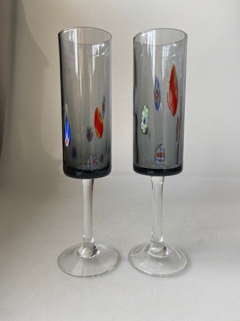 Champagne glazen Murano Millefiori 2x, Ophalen of Verzenden, Zo goed als nieuw, Overige typen